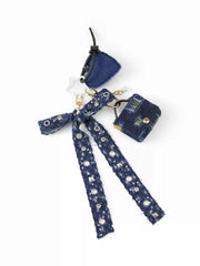 DENIM BOWKNOT & HEART KEYCHAIN