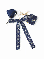 DENIM BOWKNOT & HEART KEYCHAIN