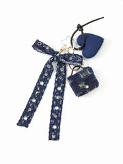 DENIM BOWKNOT & HEART KEYCHAIN