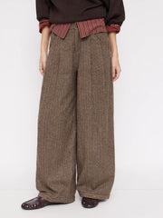 Wool-blend Mid Rise Houndstooth Barrel-leg Trousers