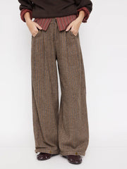Wool-blend Mid Rise Houndstooth Barrel-leg Trousers
