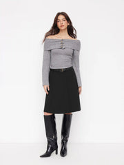 Mid Rise A-line Zipper Midi Skirt With Belt