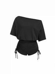 Off-Shoulder Drawstring Ruched Romper