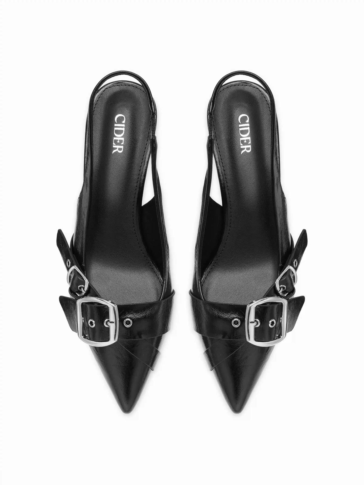 POINTED TOE BUCKLE KITTEN HEELS