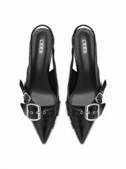 POINTED TOE BUCKLE KITTEN HEELS