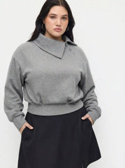 Asymmetrical Neck Cinched Waist Sweatshirt Curve & Plus