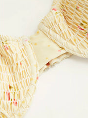 Square Neck Floral Shirred Underwire Tie Side Bikini Swimsuit