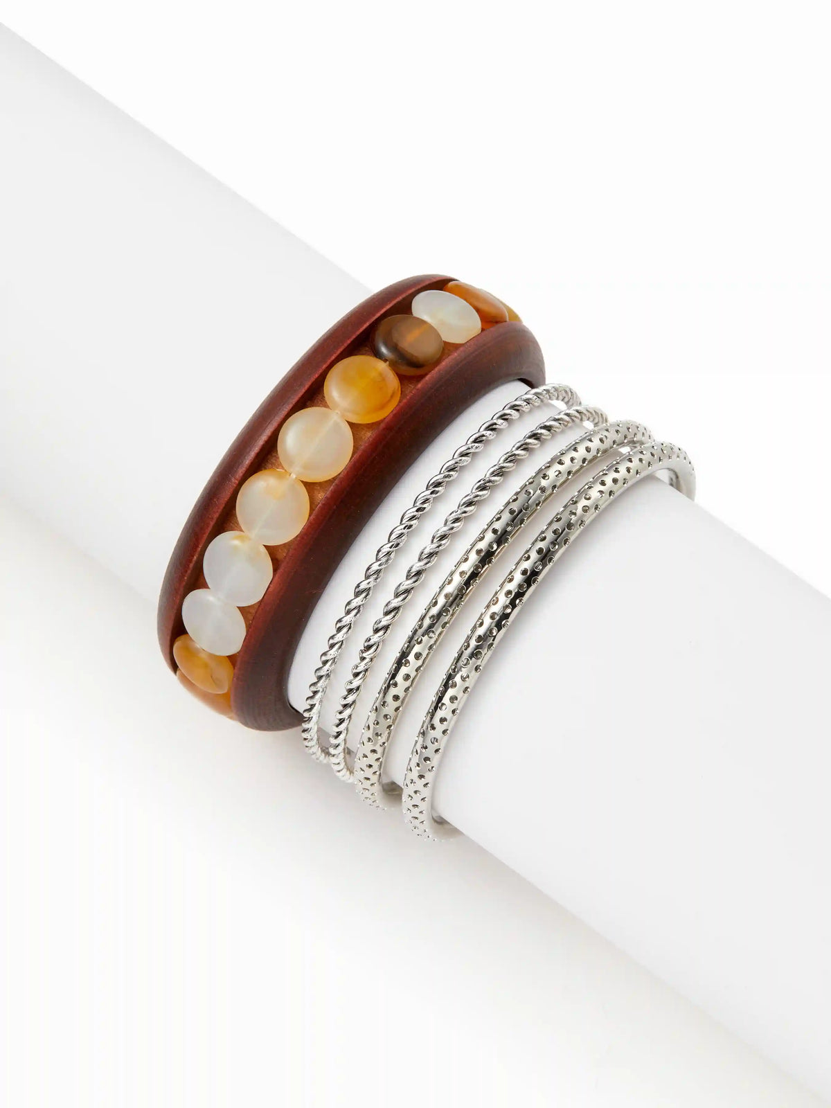 5 PCS RESIN BEADED & TEXTURED BRACELET SET