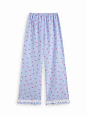 Cotton-blend Gingham Broderie Anglaise Oversized Top & High Rise Lettuce Trim Wide Leg Trousers Loungewear Set