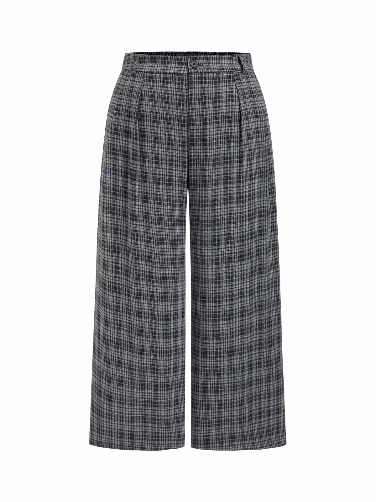 Mid Rise Plaid Pleated Wide Leg Trousers Curve & Plus
