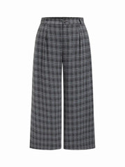 Mid Rise Plaid Pleated Wide Leg Trousers Curve & Plus