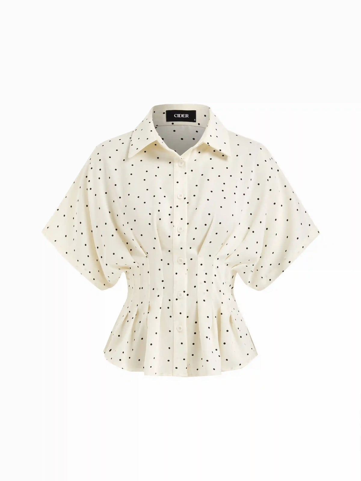 Chiffon Polka Dot Ruched Cinched Waist Batwing Sleeve Blouse