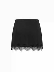 Low Rise Lace Trim A-line Mini Skirt