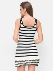 Knit Striped U-neckline Ruffle Hem Mini Tank Dress