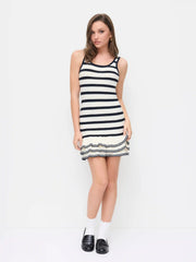 Knit Striped U-neckline Ruffle Hem Mini Tank Dress