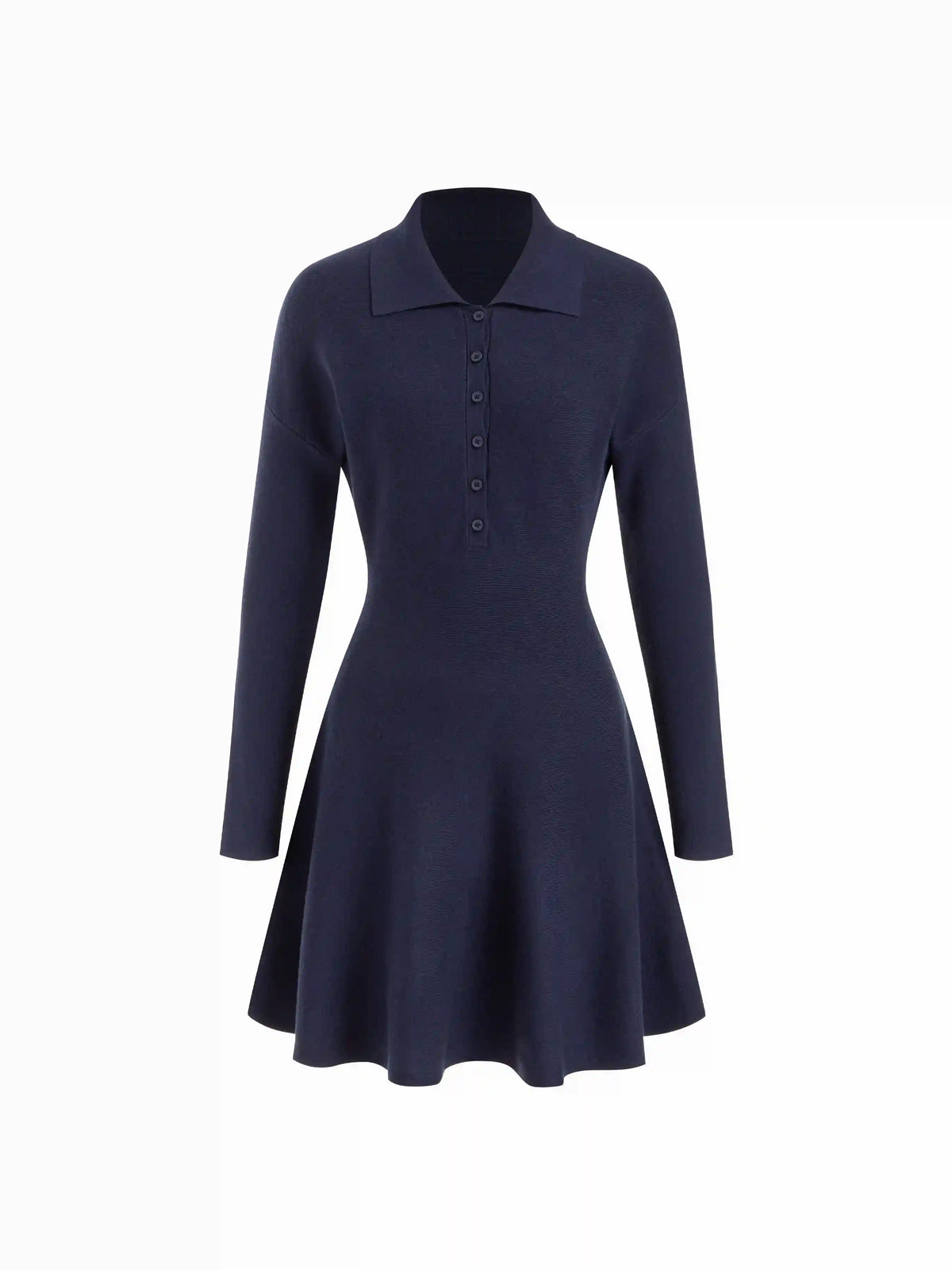 Knit Collar Button A-line Mini Dress