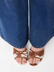 COWHIDE PRINT BOWKNOT HEELED SANDALS