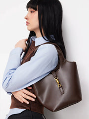 PUSH-LOCK DECOR FAUX LEATHER SHOULDER BAG & CROSSBODY BAG