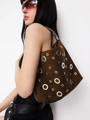 FAUX SUEDE STUDDED SHOULDER BAG & CROSSBODY BAG