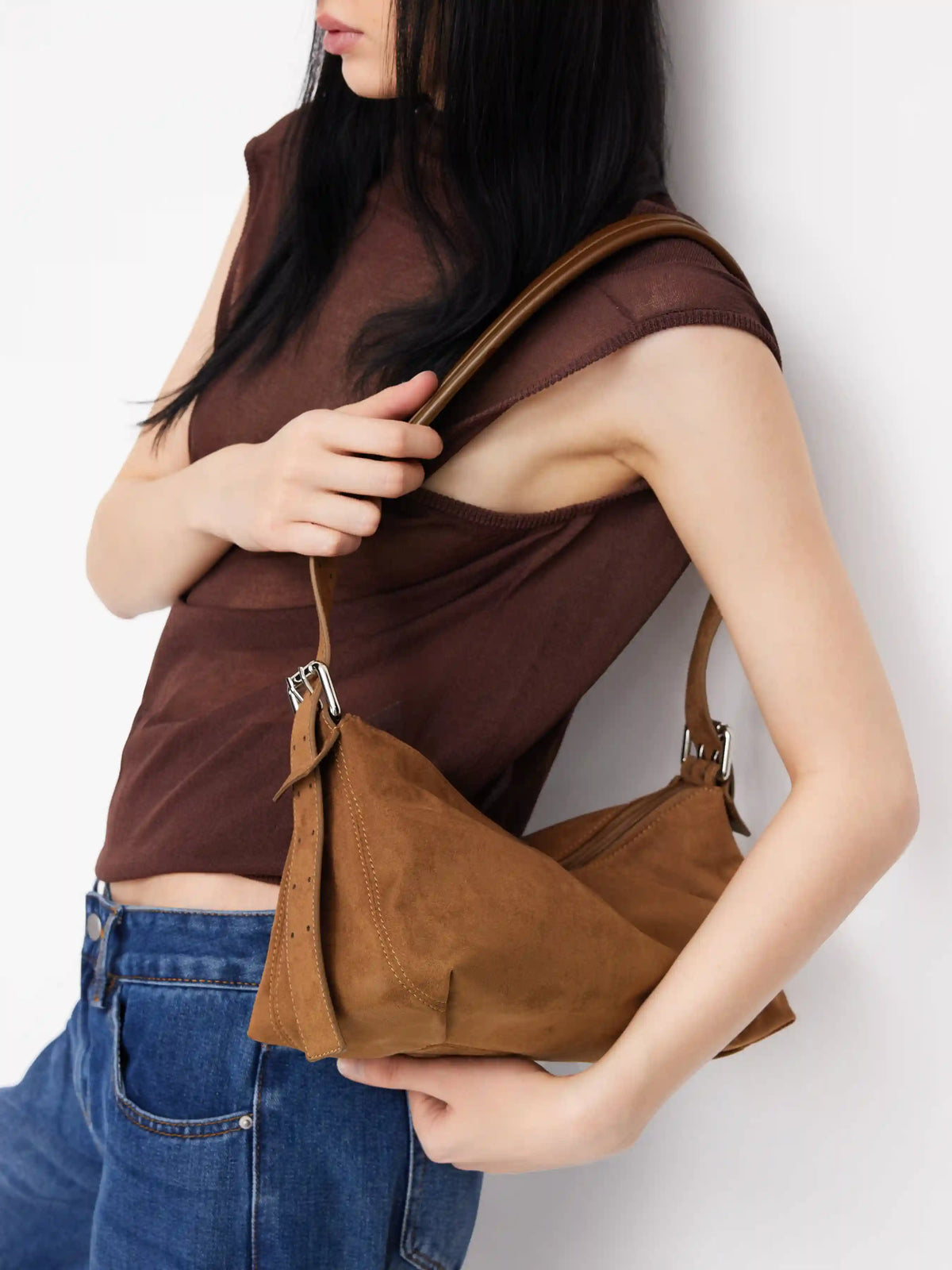 FAUX SUEDE SQUARE SHOULDER BAG