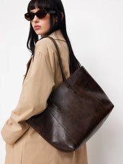 DISTRESSED FAUX LEATHER TOTE BAG