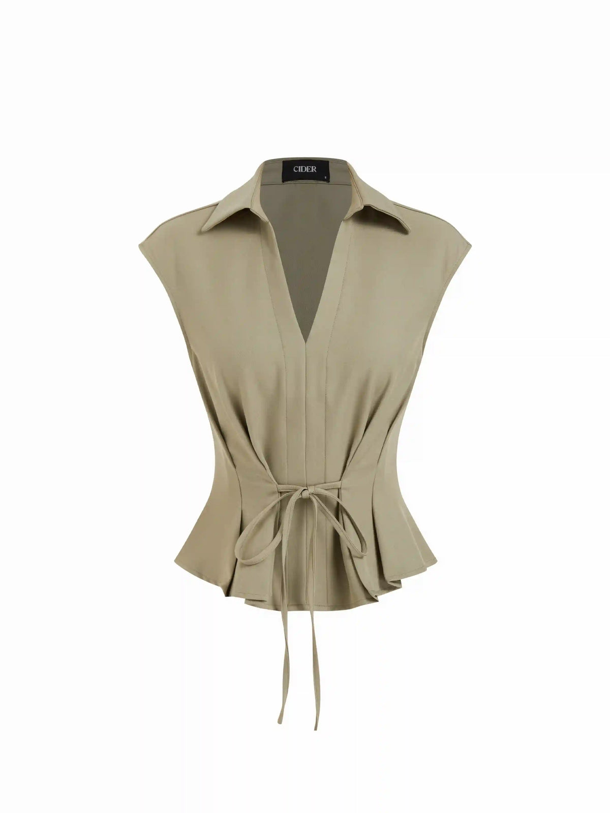 V-Neck Ruched Ruffled Tie Front Blouse
