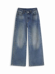 Washed Denim Low Rise Studded Straight Leg Jeans