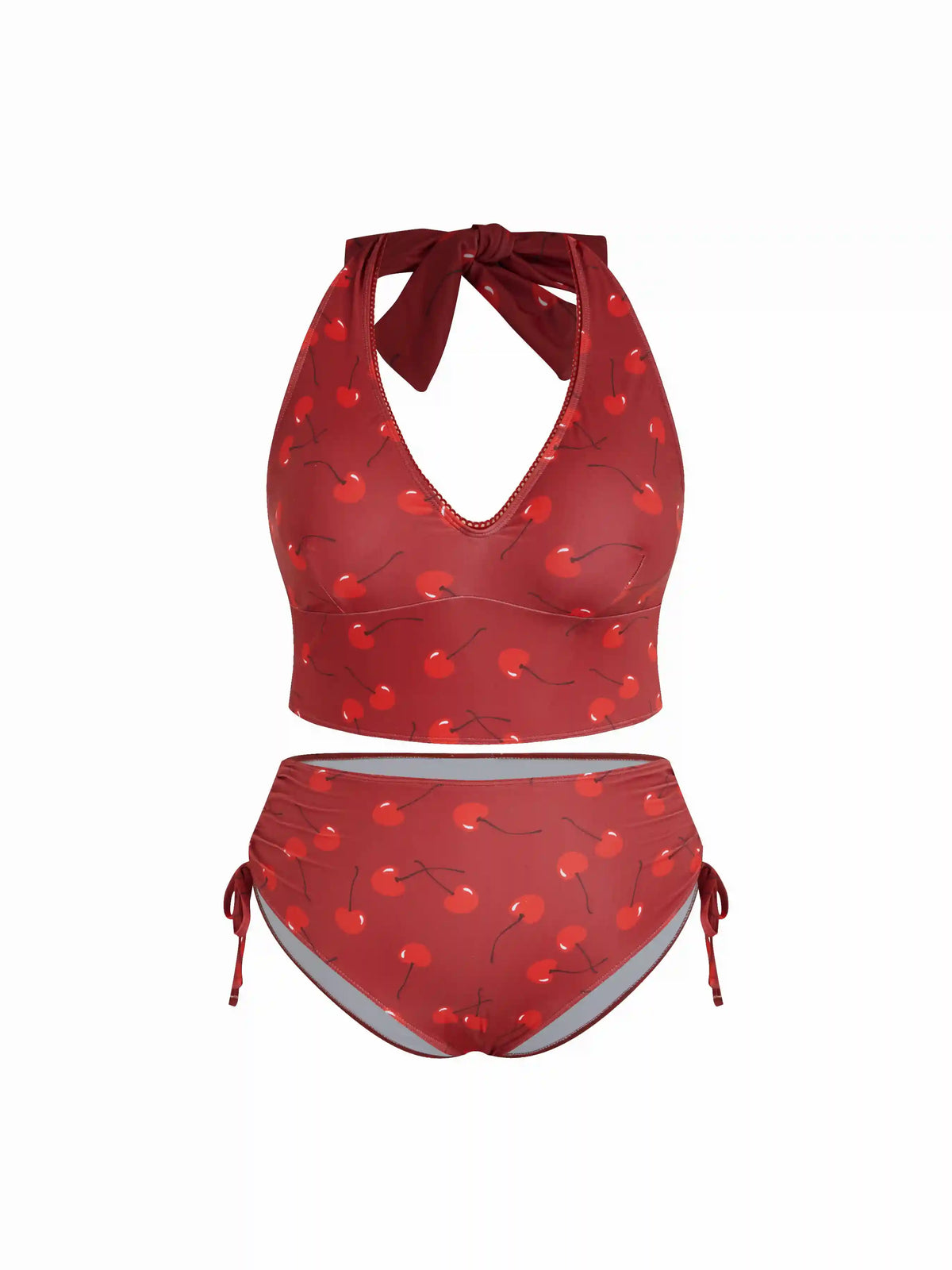 Halter Floral Drawstring Full Coverage Tankini Bikini Set Curve & Plus