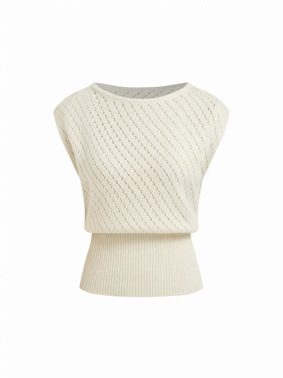 Knit Boat Neck Hollow Out Top