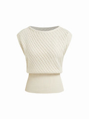 Knit Boat Neck Hollow Out Top