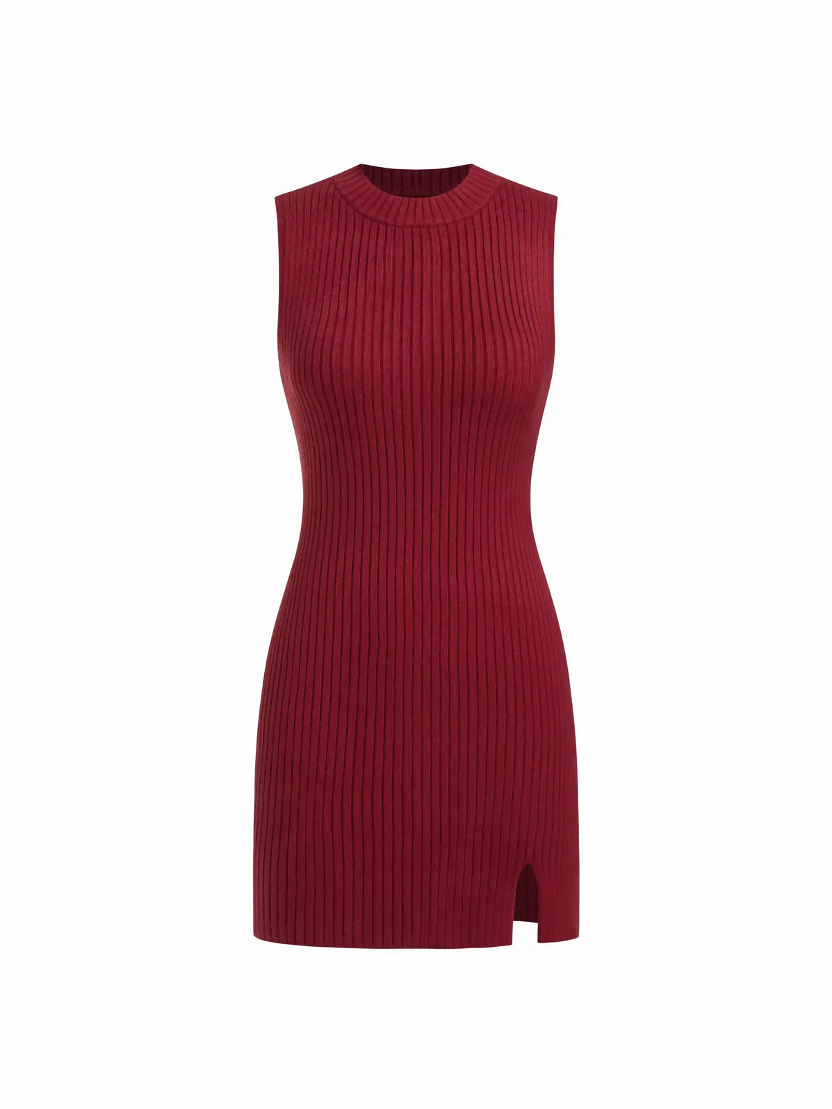 Knit Round Neckline Solid Split Mini Dress