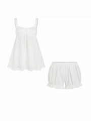Square Neck Lace Bowknot Oversized Top & Mid Rise Ruffled Shorts Set