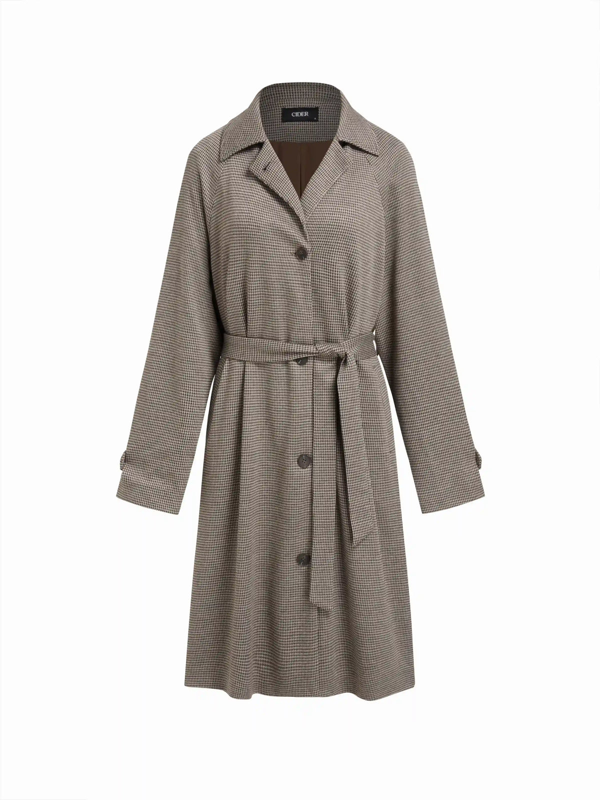 Houndstooth Oversized Trench Coat With Belt