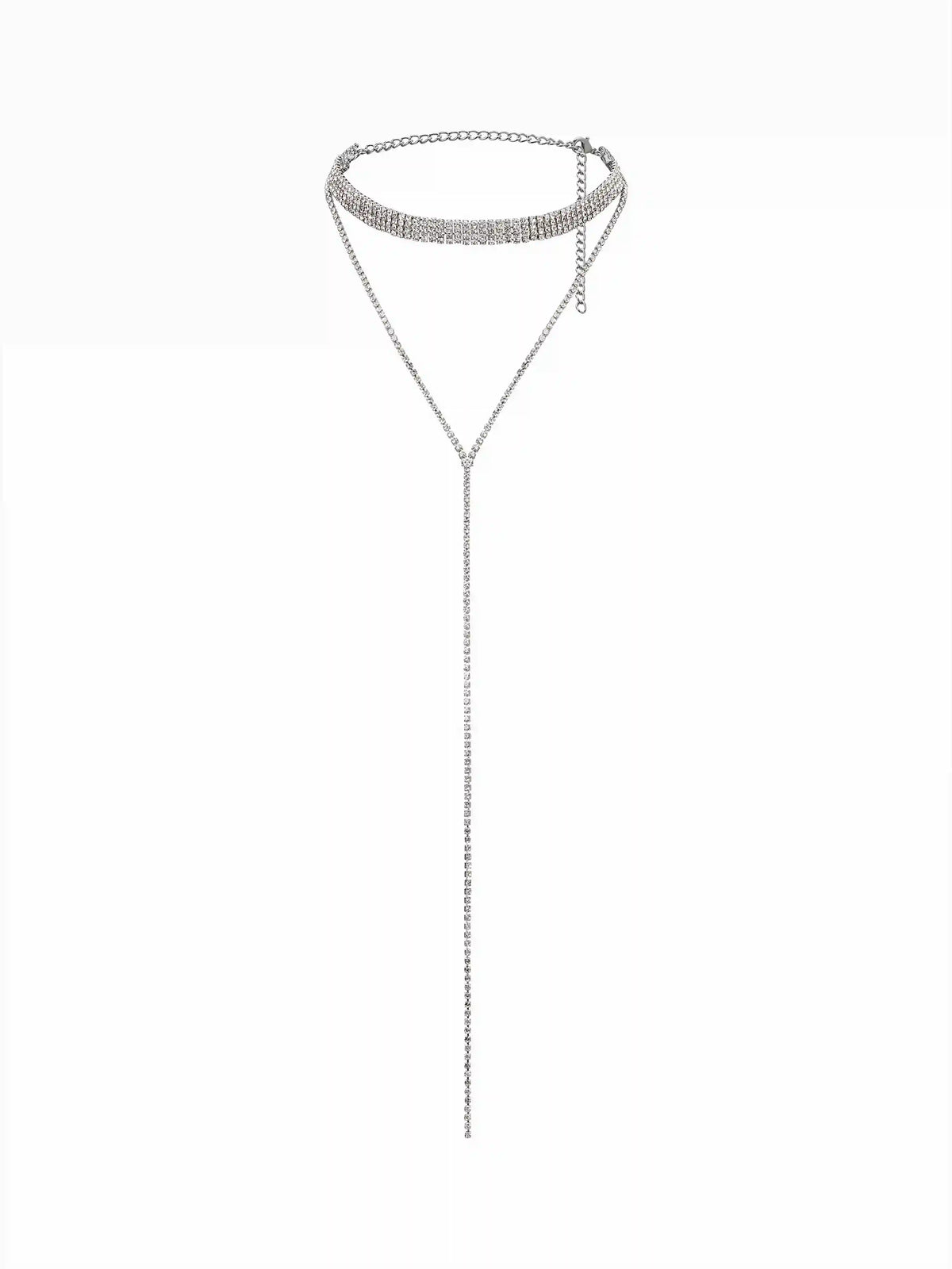 RHINESTONE Y-SHAPED LAYERED NECKLACE