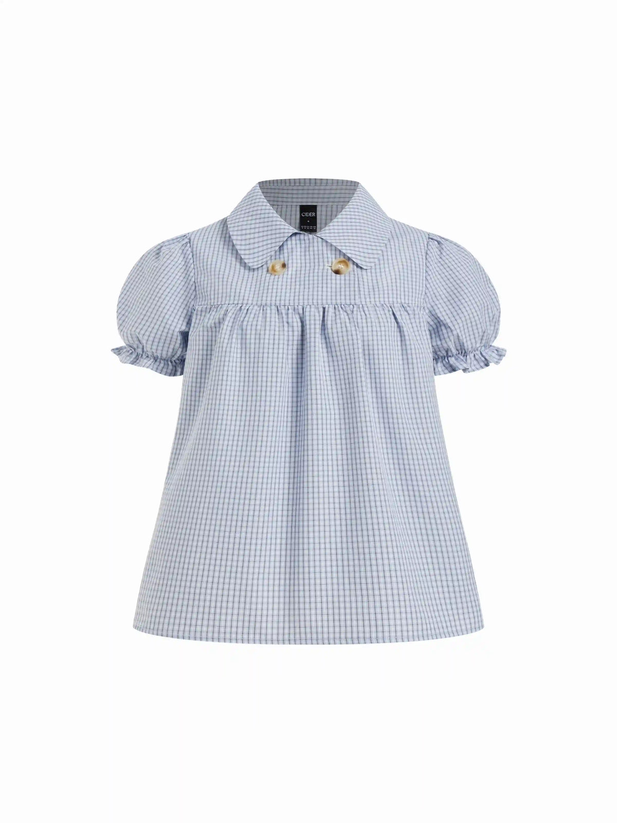 Cotton-blend Plaid Puff Sleeve Oversized Blouse