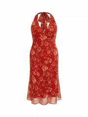 Chiffon Sweetheart Floral Tie Back Mermaid Maxi Dress Curve & Plus