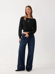 Cotton-blend Textured Asymmetrical Neck Lantern Sleeve Oversized Top & Cami Top