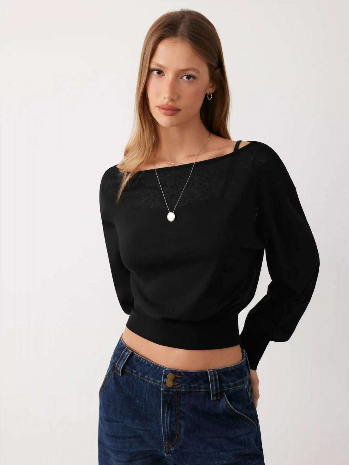 Cotton-blend Textured Asymmetrical Neck Lantern Sleeve Oversized Top & Cami Top