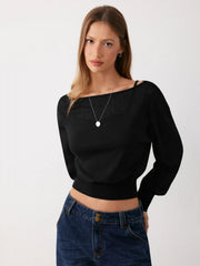 Cotton-blend Textured Asymmetrical Neck Lantern Sleeve Oversized Top & Cami Top
