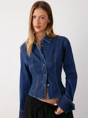 Washed Denim Collar Button Front Blouse
