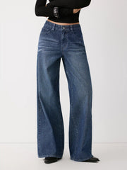 Washed Denim Low Rise Straight Leg Jeans