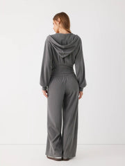 Jersey Hooded Cinched Waist Zipper Jumpsuit