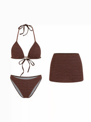 Halter Neckline Floral Triangle Bikini With Cover Up Skirt