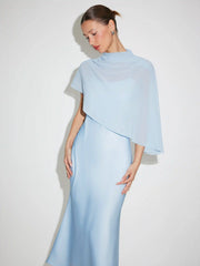 Satin High Neck Cape Sleeve Maxi Dress