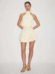 Stand Collar Sleeveless A-Line Mini Dress with Scarf