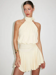 Stand Collar Sleeveless A-Line Mini Dress with Scarf