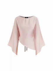 Satin Boat Neck Bell Sleeve Asymmetrical Blouse