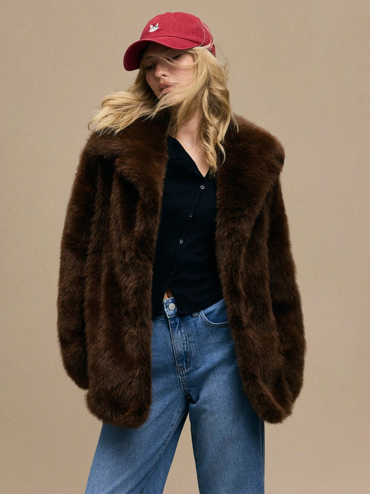 Faux Shearling Collar Oversized Jacket