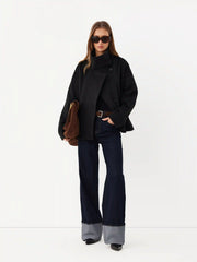 Wool-look Funnel Neck Long Sleeve Oversized Jacket