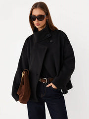 Wool-look Funnel Neck Long Sleeve Oversized Jacket